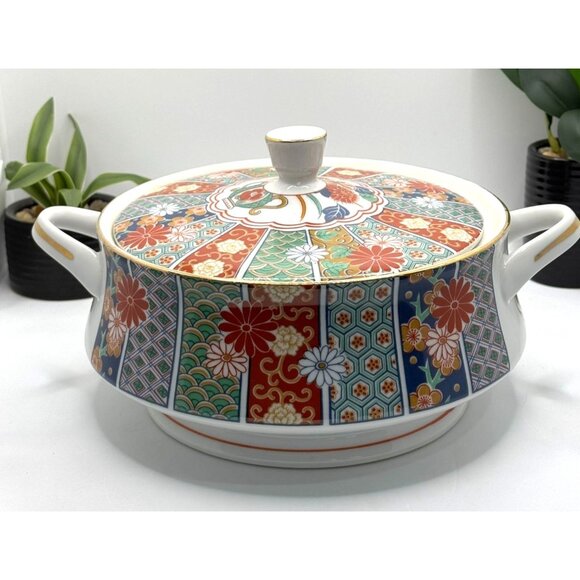 Vintage Japanese Arita Imari Porcelain Tureen With Lid & Handles - Picture 5 of 11